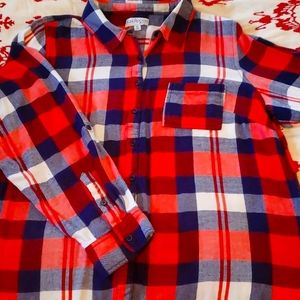 Kim Rogers plaid button down blouse.